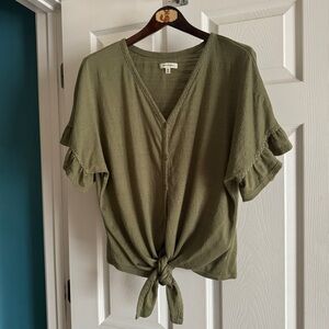 Max Studio Large Soft Textured Tie Front Ruffled Sleeves Large